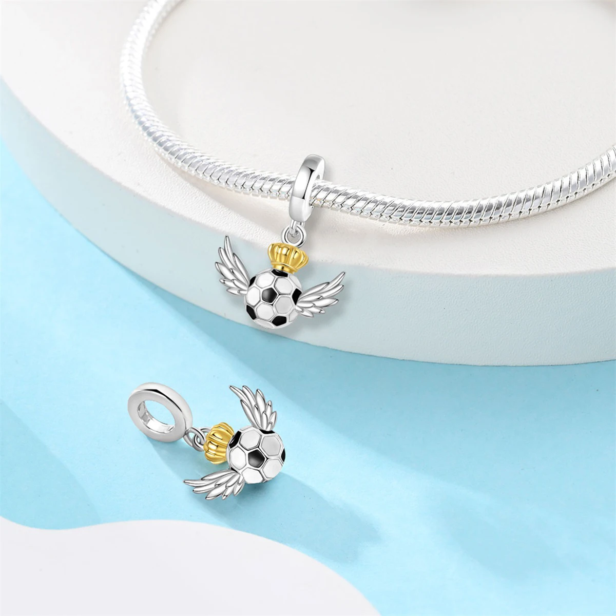 Football Series 925 Silver Plated Soccer Ball Champion Cup Charms Beads Fit 3mm 925 Original Bracelets DIY Souvenir Jewelry-8