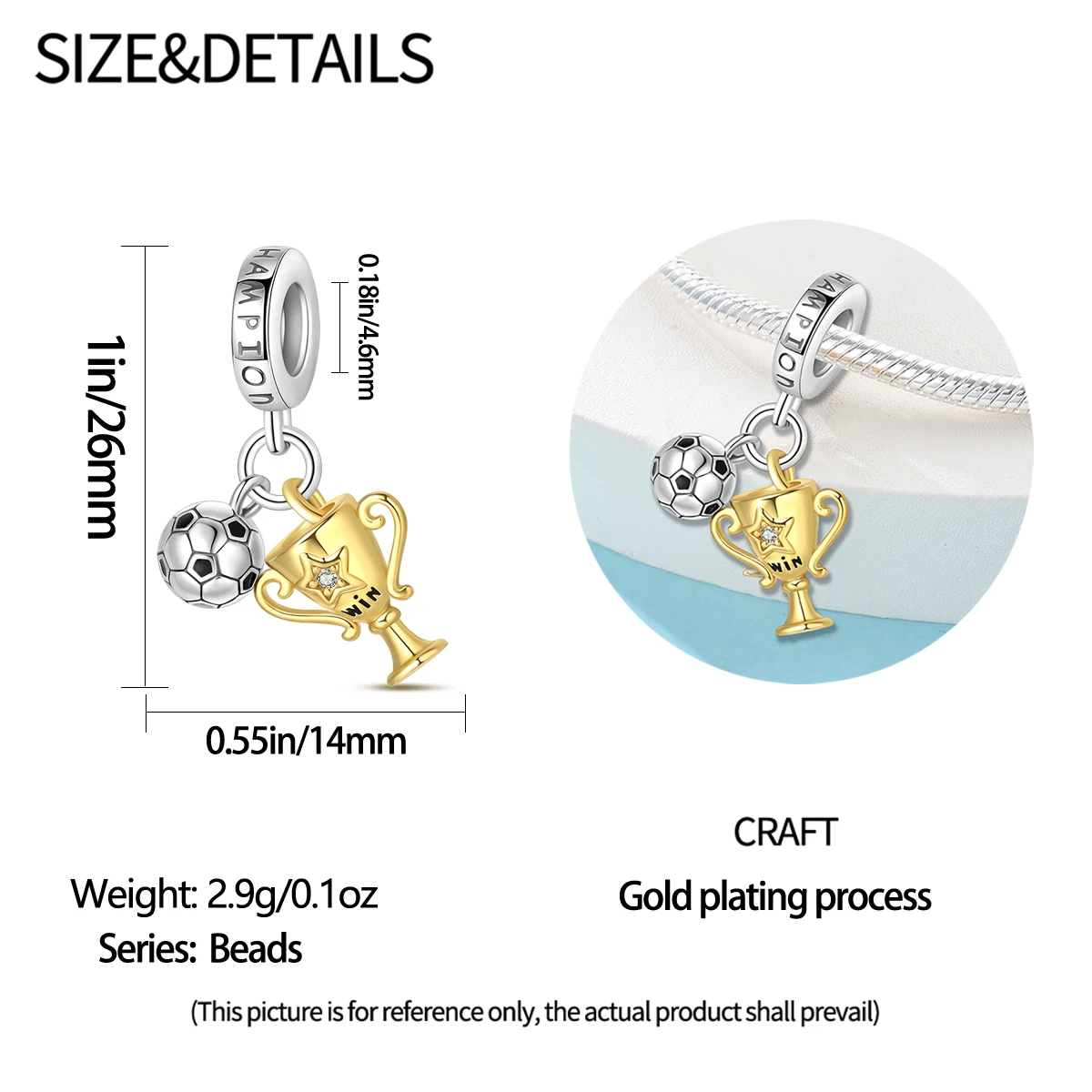 Football Series 925 Silver Plated Soccer Ball Champion Cup Charms Beads Fit 3mm 925 Original Bracelets DIY Souvenir Jewelry-19
