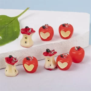 10pcs sweet mini resin 3d bitten red apple charms pendant imitation apple pendants for handmade diy jewelry making accessories