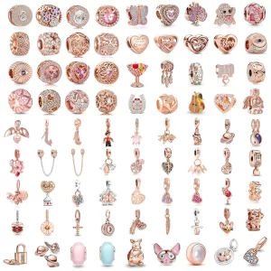 new rose gold flower spring 2024 family tree charm fit original 925 sterling silver bracelet beads diy women jewelry gift making