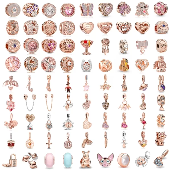 new rose gold flower spring 2024 family tree charm fit original 925 sterling silver bracelet beads diy women jewelry gift making