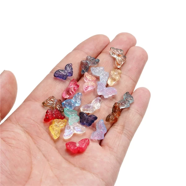 30pcs/lot 8*15mm transparent glass small butterfly loose charm pendants for necklace diy craft jewelry making accessories