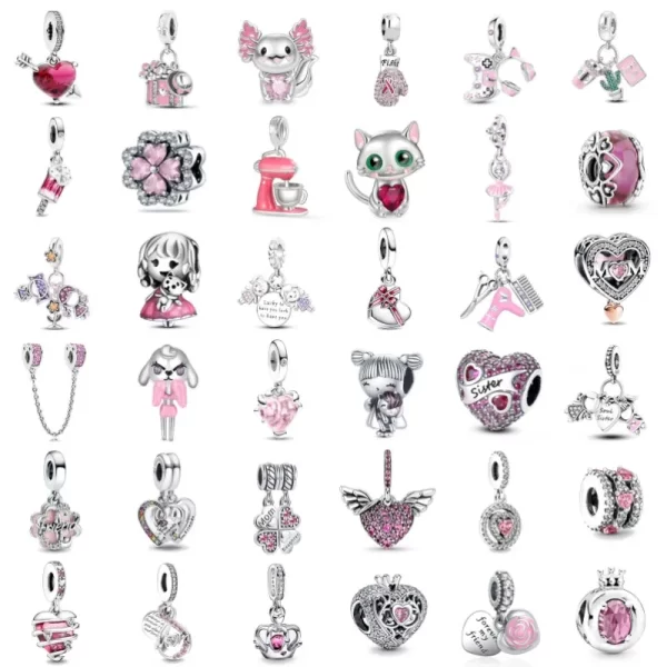 new925 silver pink heart sisters bead mom&daughter charm fit original bracelet diy jewelry for women forever friend pendant gift