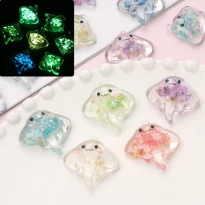 10pcs 30mm charm luminous resin pendant glow in the dark colorful transparent jellyfish pendant for diy necklace jewelry making