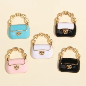 10pcs cute enamel handbag charms colorful cartoon pretty bag pendants for making key chains necklace handmade diy jewelry