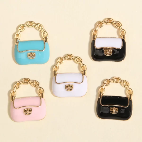 10pcs cute enamel handbag charms colorful cartoon pretty bag pendants for making key chains necklace handmade diy jewelry