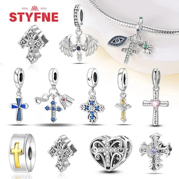 925 silver charms religion heart lucky eye cross beads for original bracelet making pendant for women fine jewelry gifts