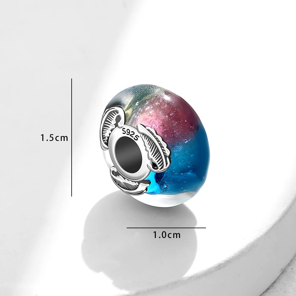 925 Silver Blue Pink Glass Bead rosted Red Murano Glass & Hearts Charms Fit Original Bracelet Women DIY Accessories Jewelry Gift-4