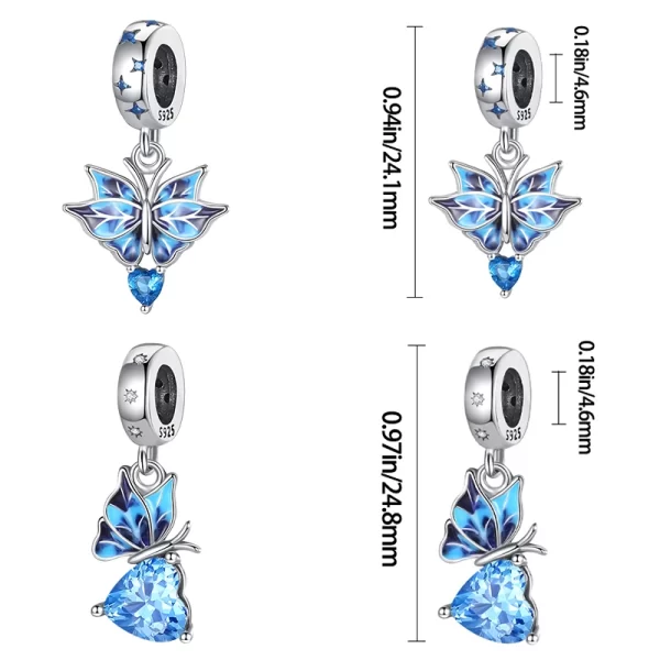 925 sterling silver blue series dragonfly butterfly bird pansy flower pendant charm fit 4mm hole diameter bracelet jewelry gift