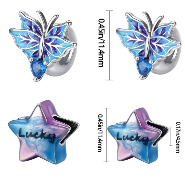 925 sterling silver blue series dragonfly butterfly bird pansy flower pendant charm fit 4mm hole diameter bracelet jewelry gift