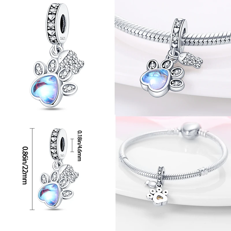 925 Sterling Silver Blue Series Dragonfly Butterfly Bird Pansy Flower Pendant Charm Fit 4MM hole diameter Bracelet Jewelry Gift-7