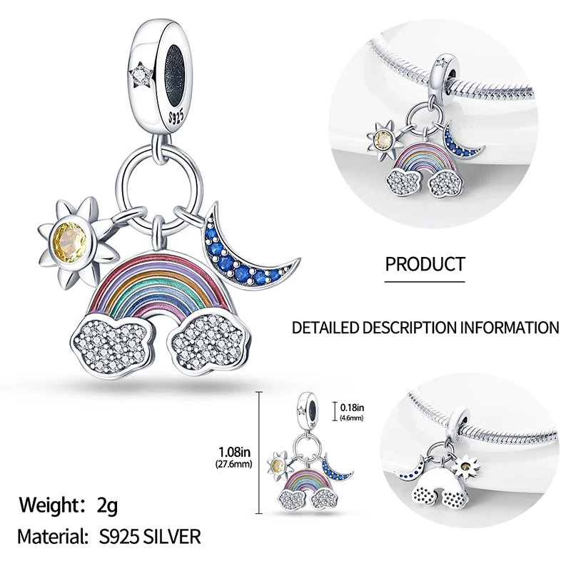 925 Sterling Silver Blue Series Dragonfly Butterfly Bird Pansy Flower Pendant Charm Fit 4MM hole diameter Bracelet Jewelry Gift-8