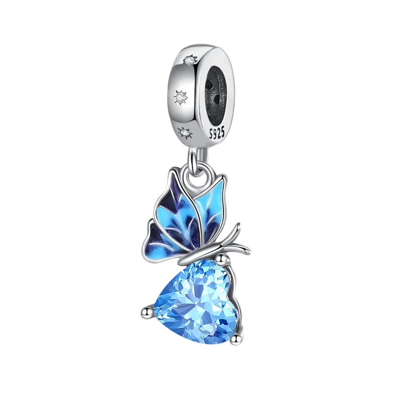 925 Sterling Silver Blue Series Dragonfly Butterfly Bird Pansy Flower Pendant Charm Fit 4MM hole diameter Bracelet Jewelry Gift-12