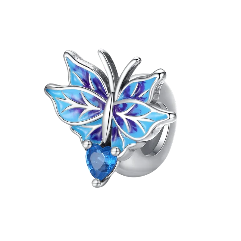 925 Sterling Silver Blue Series Dragonfly Butterfly Bird Pansy Flower Pendant Charm Fit 4MM hole diameter Bracelet Jewelry Gift-14