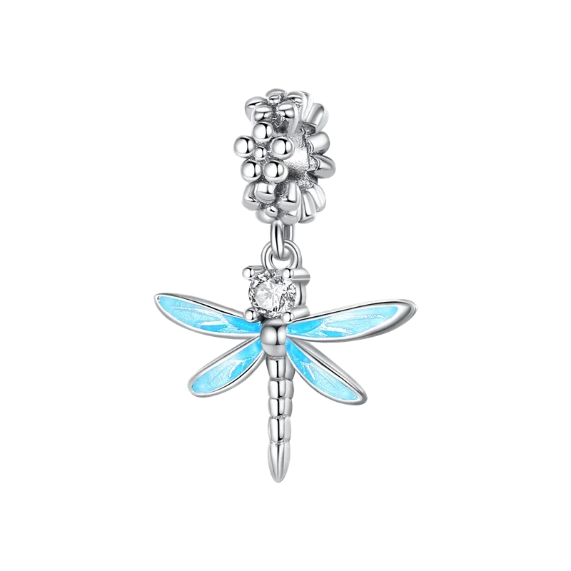 925 Sterling Silver Blue Series Dragonfly Butterfly Bird Pansy Flower Pendant Charm Fit 4MM hole diameter Bracelet Jewelry Gift-16