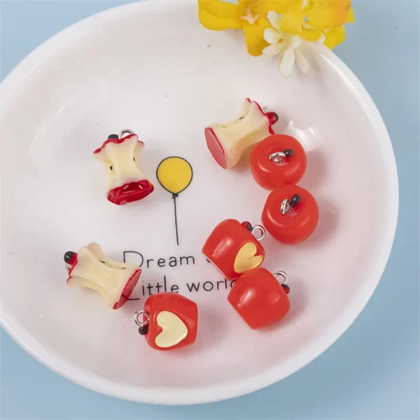 10pcs sweet mini resin 3d bitten red apple charms pendant imitation apple pendants for handmade diy jewelry making accessories