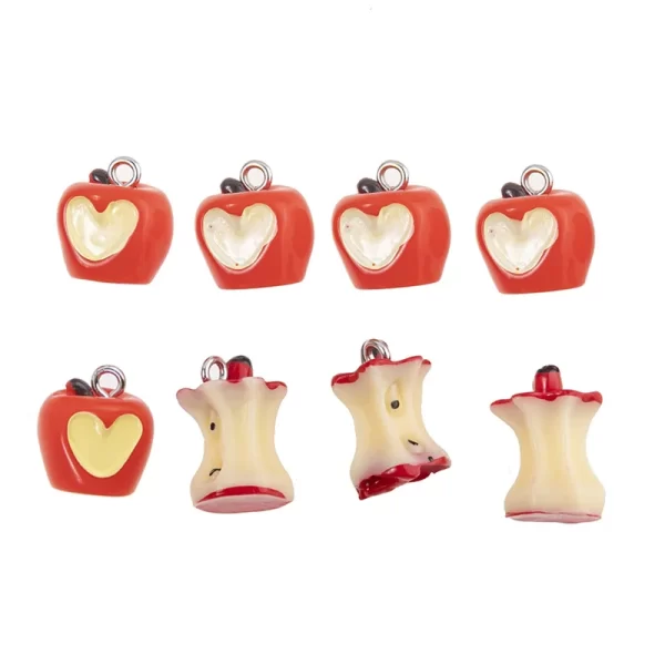 10pcs sweet mini resin 3d bitten red apple charms pendant imitation apple pendants for handmade diy jewelry making accessories
