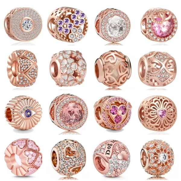 new rose gold flower spring 2024 family tree charm fit original 925 sterling silver bracelet beads diy women jewelry gift making
