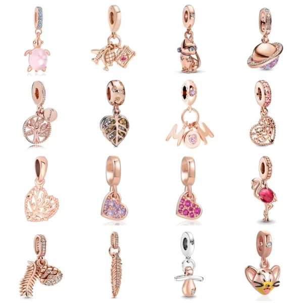 new rose gold flower spring 2024 family tree charm fit original 925 sterling silver bracelet beads diy women jewelry gift making