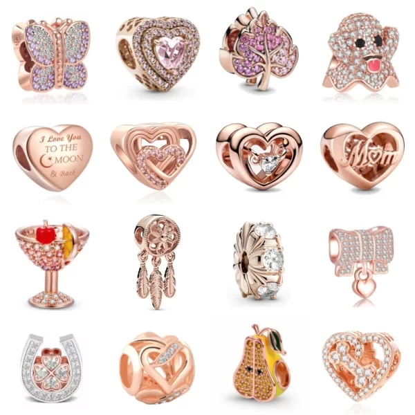 new rose gold flower spring 2024 family tree charm fit original 925 sterling silver bracelet beads diy women jewelry gift making