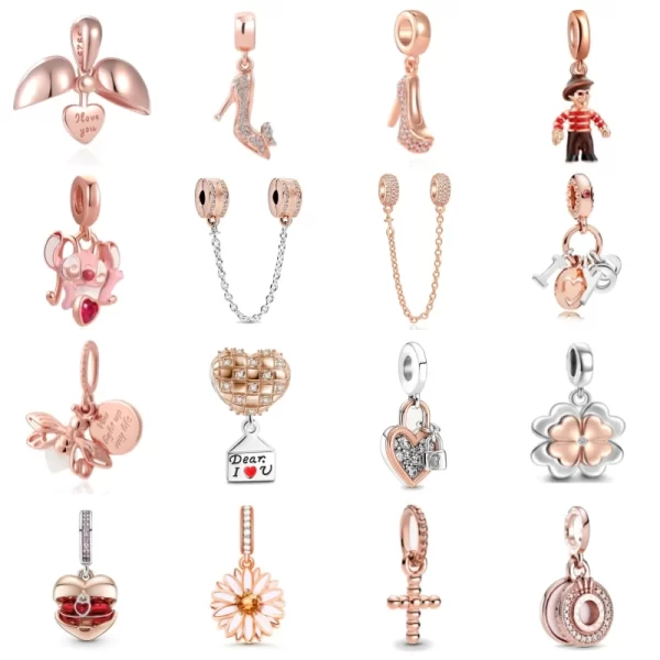 new rose gold flower spring 2024 family tree charm fit original 925 sterling silver bracelet beads diy women jewelry gift making
