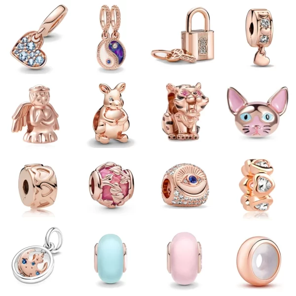 new rose gold flower spring 2024 family tree charm fit original 925 sterling silver bracelet beads diy women jewelry gift making