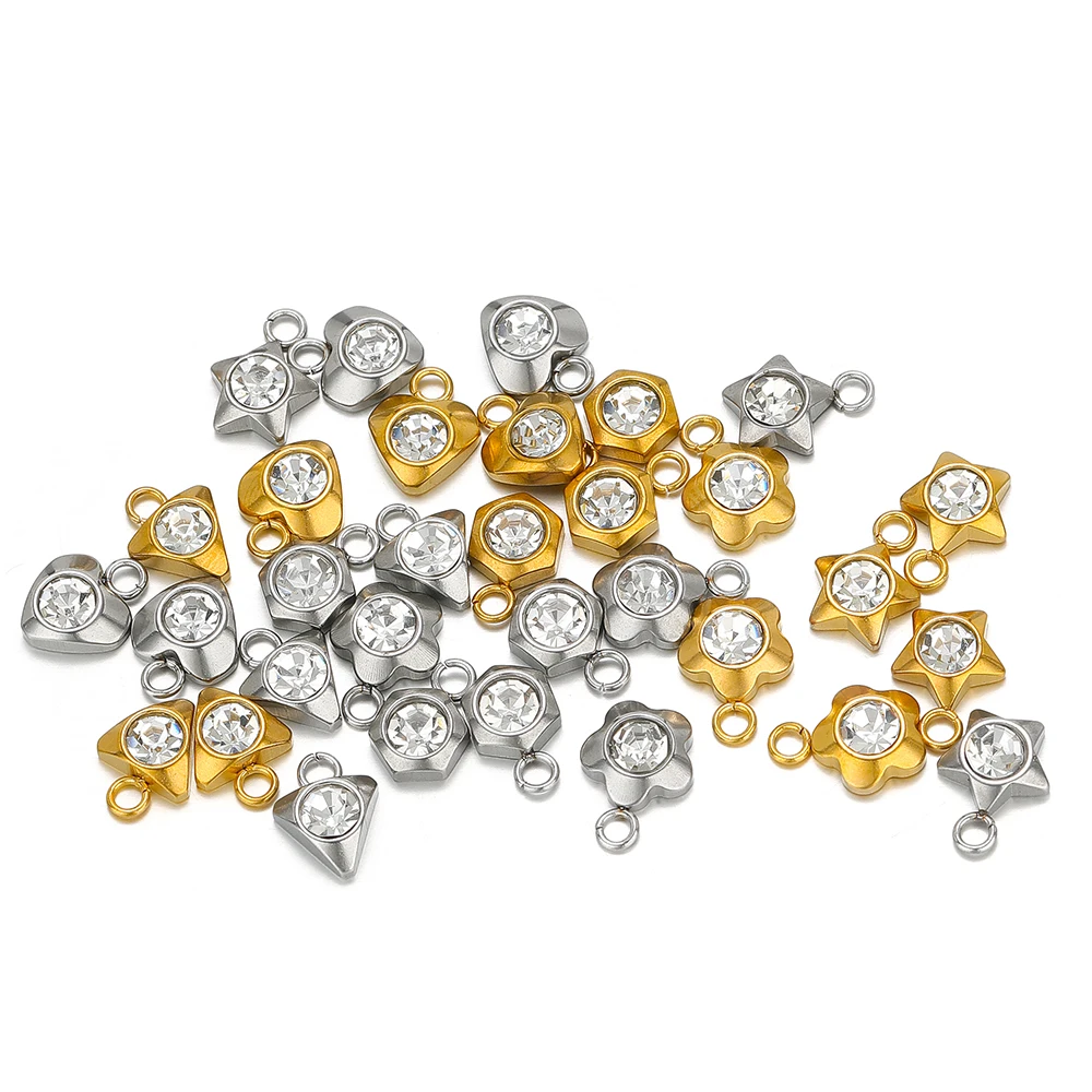 20pcs Stainless Steel Flower Heart Crystal Stone Charms Earrings Pendants Star Beads DIY Jewelry Bracelets Findings Wholesale-4 20pcs Stainless Steel Flower Heart Crystal Stone Charms Earrings Pendants Star Beads DIY Jewelry Bracelets Findings Wholesale-4