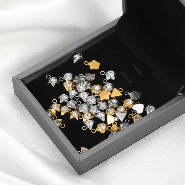 20pcs stainless steel flower heart crystal stone charms earrings pendants star beads diy jewelry bracelets findings wholesale