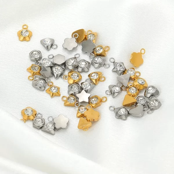 20pcs stainless steel flower heart crystal stone charms earrings pendants star beads diy jewelry bracelets findings wholesale