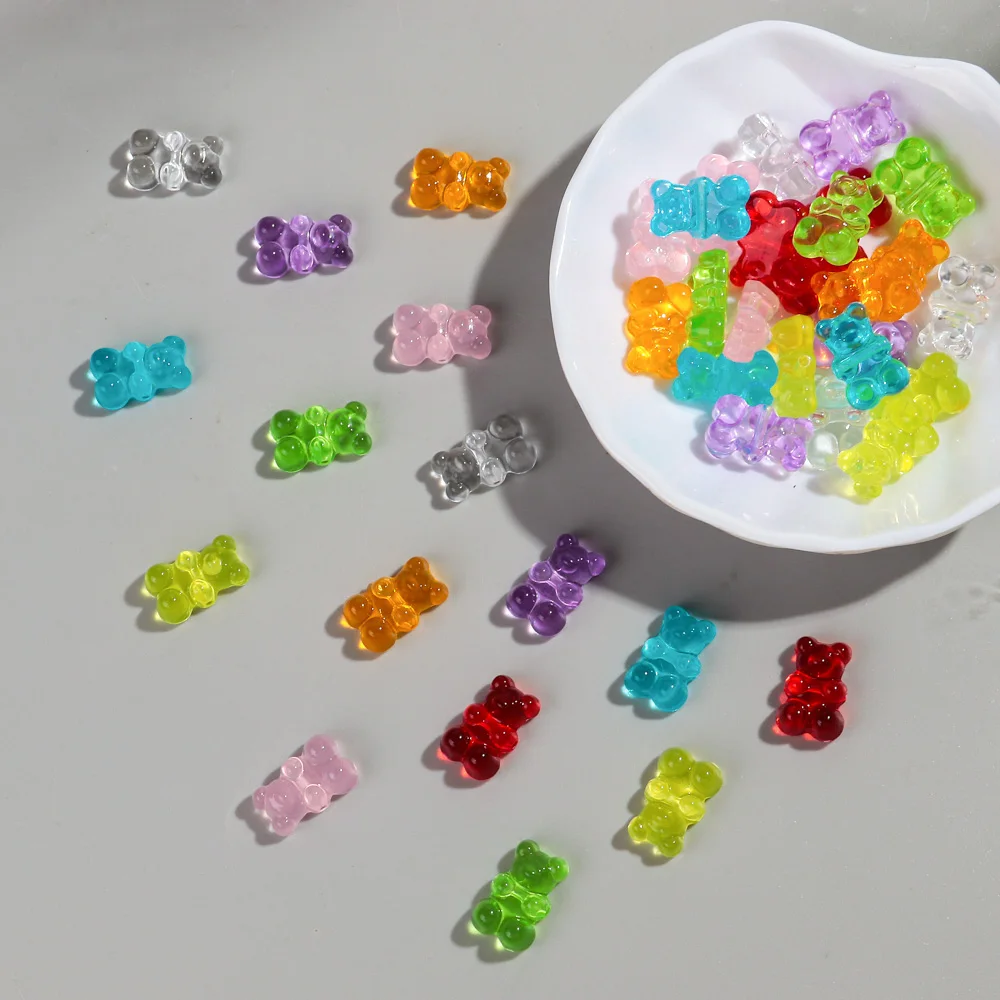 50pcs Transparent Acrylic 12x19MM Cute 3D Jelly Bear Charms Pendant for Jewelry Making Necklace Bracelet Earring DIY Accessories-6