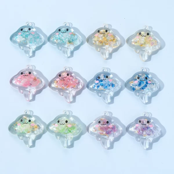 10pcs 30mm charm luminous resin pendant glow in the dark colorful transparent jellyfish pendant for diy necklace jewelry making