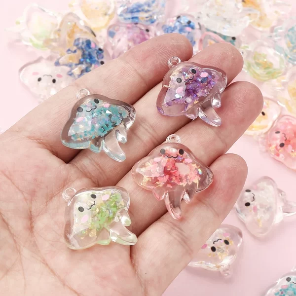 10pcs 30mm charm luminous resin pendant glow in the dark colorful transparent jellyfish pendant for diy necklace jewelry making