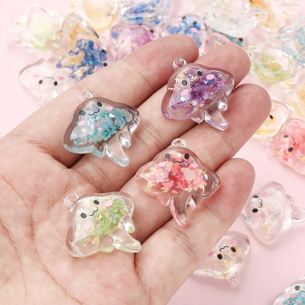 10Pcs 30mm Charm Luminous Resin Pendant Glow-in-the-Dark Colorful Transparent Jellyfish Pendant For DIY Necklace Jewelry Making-6