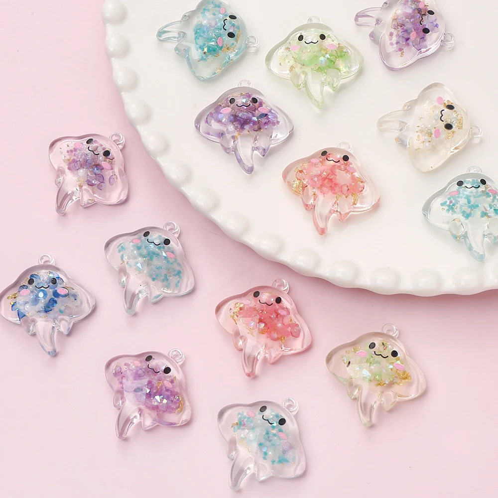 10Pcs 30mm Charm Luminous Resin Pendant Glow-in-the-Dark Colorful Transparent Jellyfish Pendant For DIY Necklace Jewelry Making-3