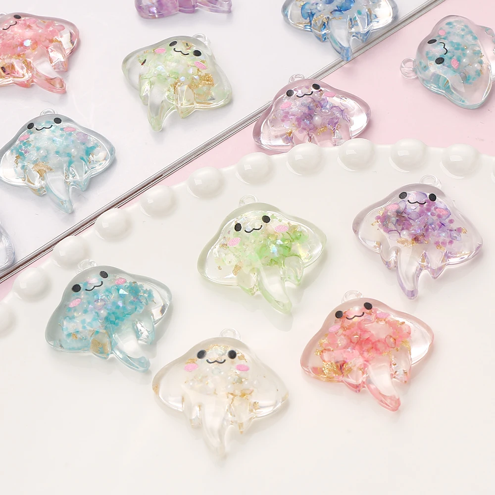 10Pcs 30mm Charm Luminous Resin Pendant Glow-in-the-Dark Colorful Transparent Jellyfish Pendant For DIY Necklace Jewelry Making-4