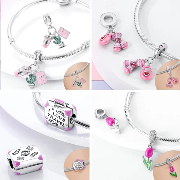 new 2025 925 sterling silver charms beads love heart pink original charm pendant fit charm bracelets diy jewelry birthday gift