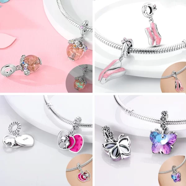 new 2025 925 sterling silver charms beads love heart pink original charm pendant fit charm bracelets diy jewelry birthday gift