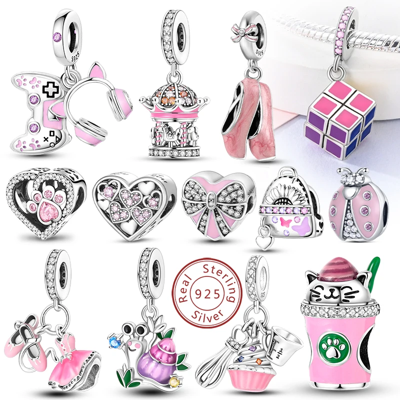 New 2025 925 Sterling Silver Charms Beads Love Heart Pink Original Charm Pendant Fit Charm Bracelets DIY Jewelry Birthday Gift-1