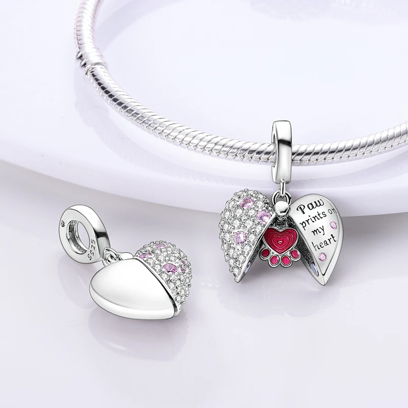 New 2025 925 Sterling Silver Charms Beads Love Heart Pink Original Charm Pendant Fit Charm Bracelets DIY Jewelry Birthday Gift-8