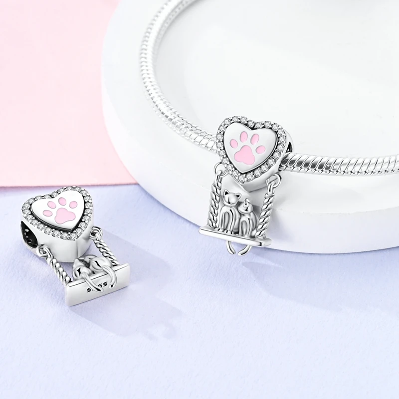 New 2025 925 Sterling Silver Charms Beads Love Heart Pink Original Charm Pendant Fit Charm Bracelets DIY Jewelry Birthday Gift-9