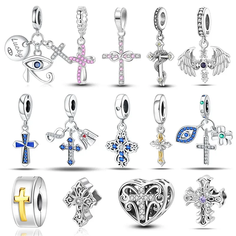 925 Silver Charms Religion Heart Lucky Eye Cross Beads For Original Bracelet Making Pendant for Women Fine Jewelry gifts-1 925 Silver Charms Religion Heart Lucky Eye Cross Beads For Original Bracelet Making Pendant for Women Fine Jewelry gifts-1