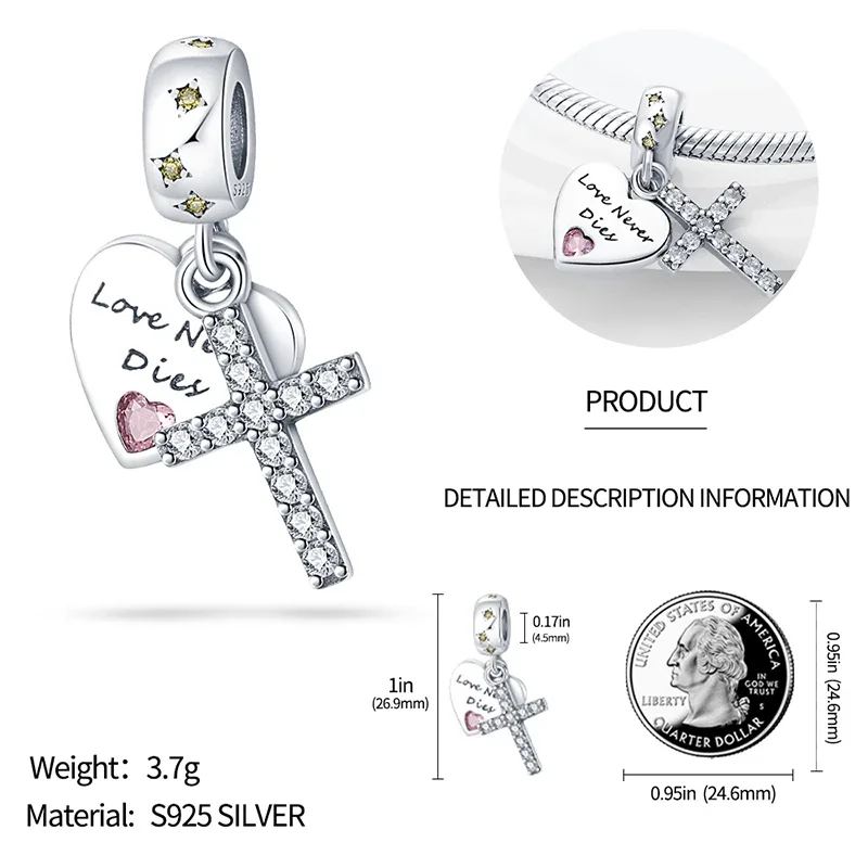 925 Silver Charms Religion Heart Lucky Eye Cross Beads For Original Bracelet Making Pendant for Women Fine Jewelry gifts-5 925 Silver Charms Religion Heart Lucky Eye Cross Beads For Original Bracelet Making Pendant for Women Fine Jewelry gifts-5