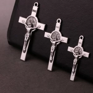 cottvott 10pcs 3 sizes exorcism crucifixion st.benedict cross pendant charms diy rosary chaplet necklace bracelet making parts