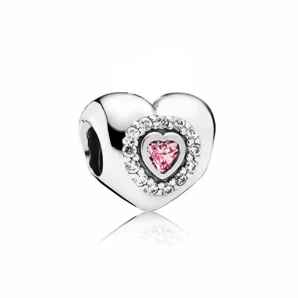 fit original charms bracelet 925 silver plated pendant pink series heart flower spring butterfly bead women diy jewelry making