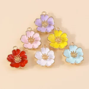 10pcs 19*23mm 6 colors cartoon enamel big flowers charms pendants for necklaces earrings diy handmade jewelry making accessories
