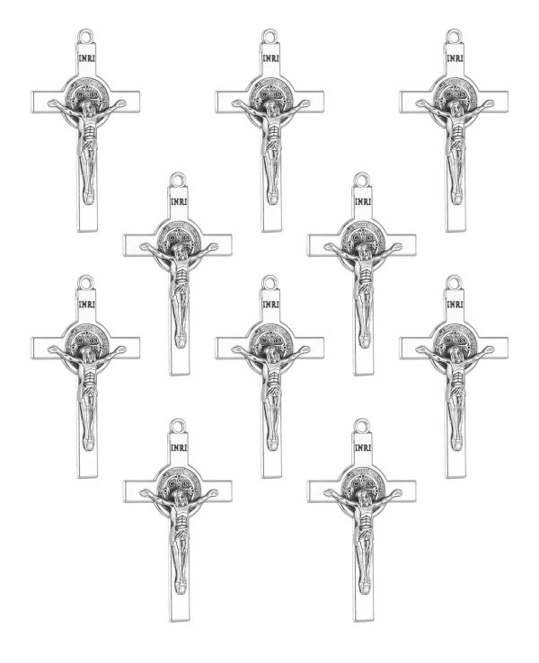 cottvott 10pcs 3 sizes exorcism crucifixion st.benedict cross pendant charms diy rosary chaplet necklace bracelet making parts