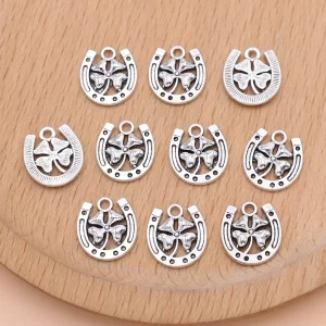 10pcs antique silver plated horseshoe clover charms pendants for bracelet jewelry making diy handmade craft