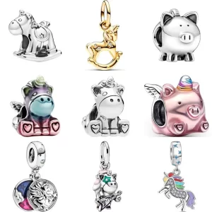 925 sterling silver fit original pendant charms bracelet women jewelry colorful magic flying unicorn pig dangle charm diy beads