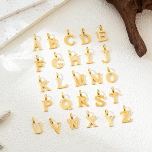 26 letter alphabet initial 10mm charm pendant jewelry gold stainless steel simple pvd plated diy necklace bracelet jewelry