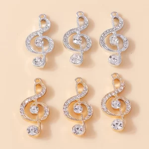 10pcs gold silver color delicate crystal music note charm musical pendant for necklace earrings diy jewelry making accessories